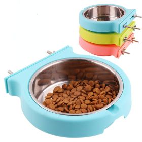 Stainless steel pet bowl hanging bowl tableware overturn proof dog bowl dog bowl cat bowl feeder (blue best: Small blue)