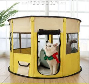 Portable Pet Soft Playpen;  Pop up Tent Indoor & Outdoor Use Durable Paw Kennel Cage;  Waterproof Bottom Removable Top Puppy Pen (blue best: Yellow)