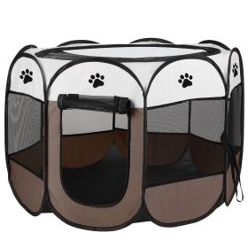 Portable Foldable Pet Playpen Exercise Pen Kennel Removable Zipper Top and Bottom Water Resistant Indoor Outdoor Use For Dogs Cats Other Pets (blue best: Coffee)