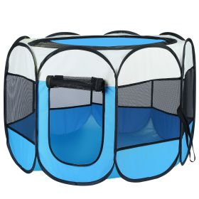 Portable Foldable Pet Playpen Exercise Pen Kennel Removable Zipper Top and Bottom Water Resistant Indoor Outdoor Use For Dogs Cats Other Pets (blue best: Blue)