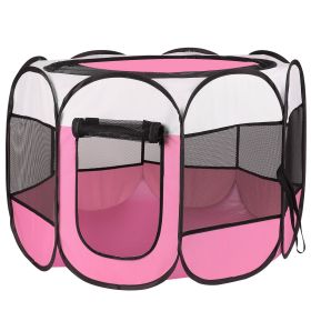 Portable Foldable Pet Playpen Exercise Pen Kennel Removable Zipper Top and Bottom Water Resistant Indoor Outdoor Use For Dogs Cats Other Pets (blue best: Pink)