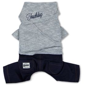 Touchdog Vogue Neck-Wrap Sweater and Denim Pant Outfit (blue best: grey)