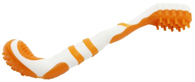 Pet Life 'Denta-Brush' TPR Durable Tooth Brush and Dog Toy (blue best: Orange)