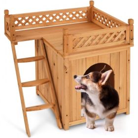 New Style Wood Pet House With Roof Balcony and Bed Shelter (blue best: Brown)